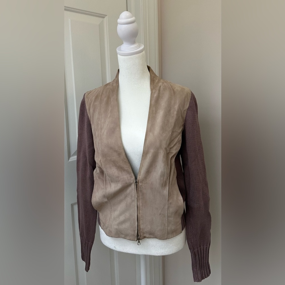 Fabiana Filippi two-tone chamois leather and cotton, waist cut jacket - Picture 2 of 16
